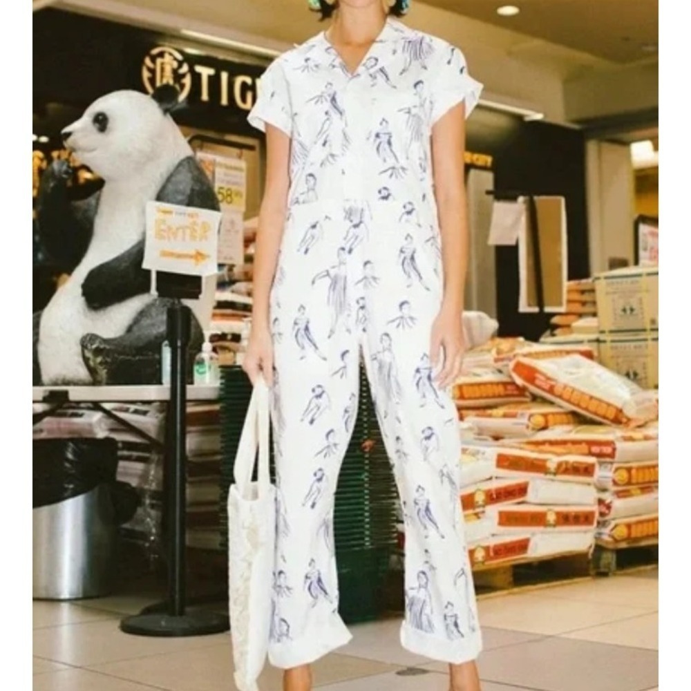 My Little Belleville Jumpsuit‎ S Short Sleeve Button Up Woman Graphic